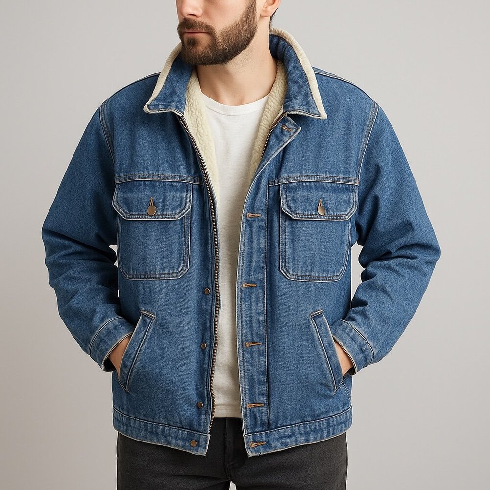 Vintage Benetton Made in Italy Sherpa Lined Denim Jacket Size 46 | Unisex Jean